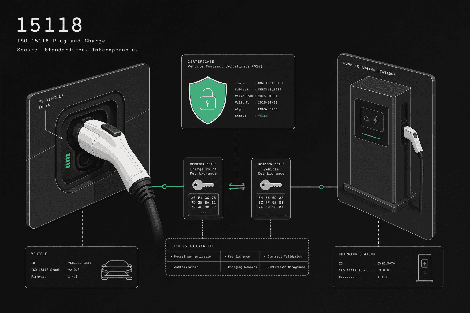 How Plug & Charge (ISO 15118) works for automatic EV authentication.